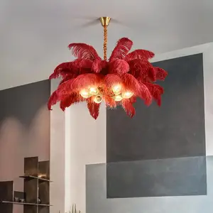 Modern Nordic Feather Chandelier Adjustable Height Hanging Luxury Indoor Lighting Living Room Bedroom Hotel Villa Ceiling