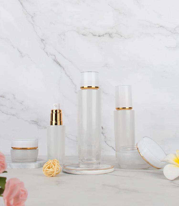 Luxury Unique design glass jar bottle irregularity shape cosmetic glass bottle set Skincare cosmetic packaging suit container details