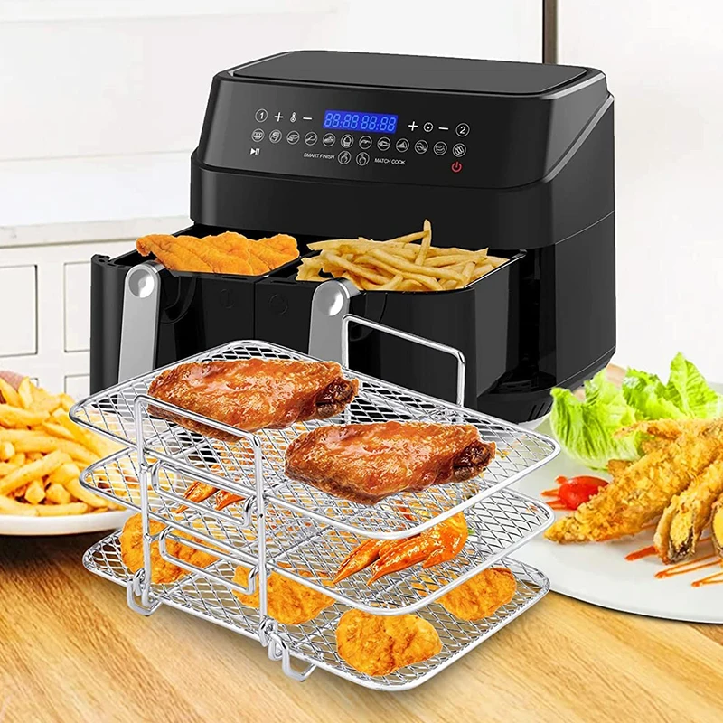 Stainless Steel Air Fryer Rack For Double Basket Air Fryers Multilayer