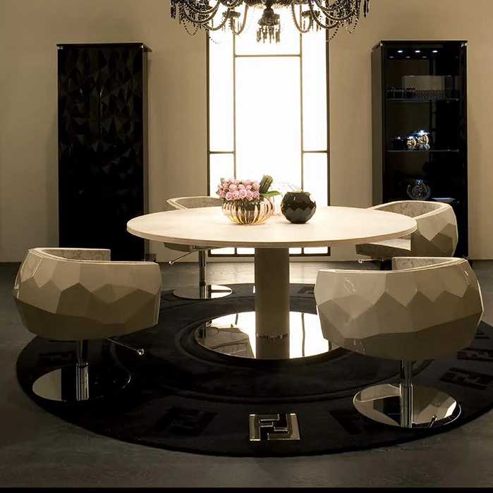 Metal Frame Artificial Marble Modern Style Luxury Minimalist Style Applique Thickened Marble Countertop Dining Table Set