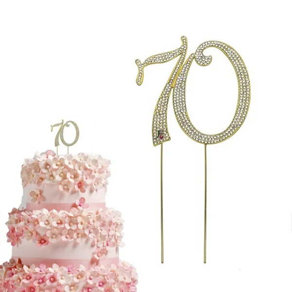 Rose Gold 70th Birthday Cake Topper - '70 Years Loved' Rhinestone Metal Decoration With Protective Box