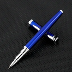 Custom Logo Printing Blue Pen Office Business Gift Writing Tool High Quality Luxury Metal Roller Ball Pen with Logo