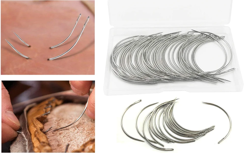 25pcs Curved Needles C Type Weaving Needle Hand Sewing Needles 4 Sizes 2.0/2.5/3/3.5 Inch