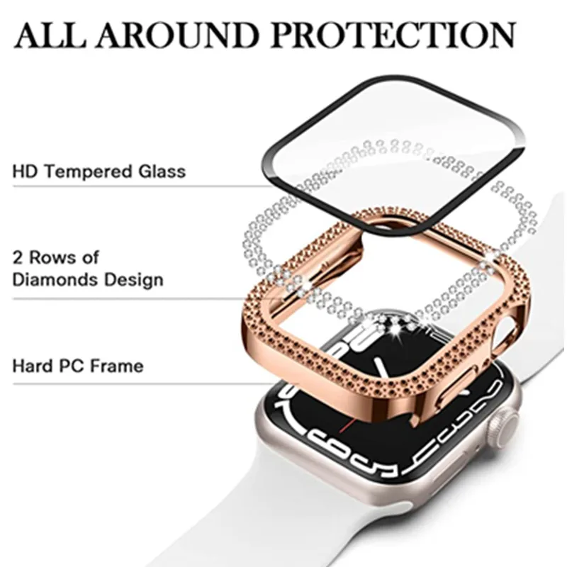 Luxury Diamond Smart Watch Cases For Apple Watch Case Gold Rose 38mm 40mm 44mm 45mm Case With