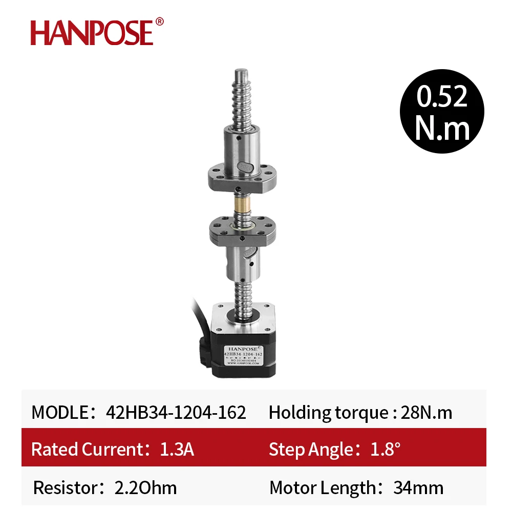 Hanpose 1.3a 42HB34-1204-162 34mm Nema 17 Ball Screw Motor Suitable for Medical Machinery Screw Ball High-Speed Stepper Motor