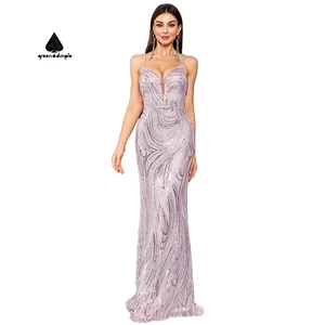 Custom Manufacturer Elegant Gold Sequin Embroidered Ball Gown Prom Dress Beautiful Evening Formal Party Luxurious Dress