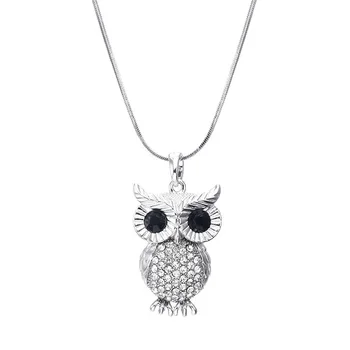 Fashion Women Accessories Multiple Stone Color Crystal Rhinestone Jewelry Owl Unique Pendant Necklace