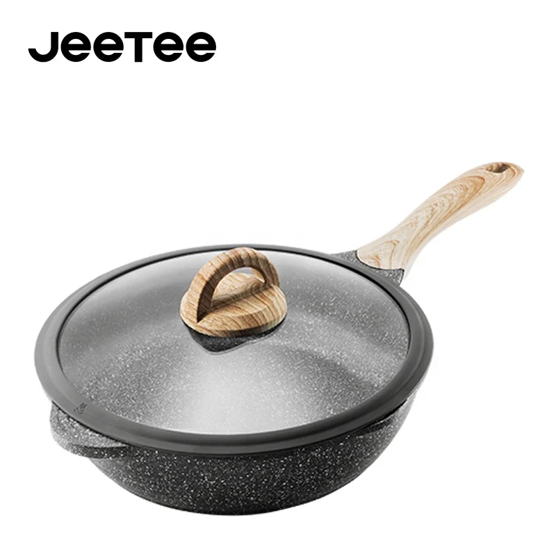 JEETEE Non-stick Wok Pan with Glass Lid, Granite Stone Coating Cookwar –  JEETEE STORE