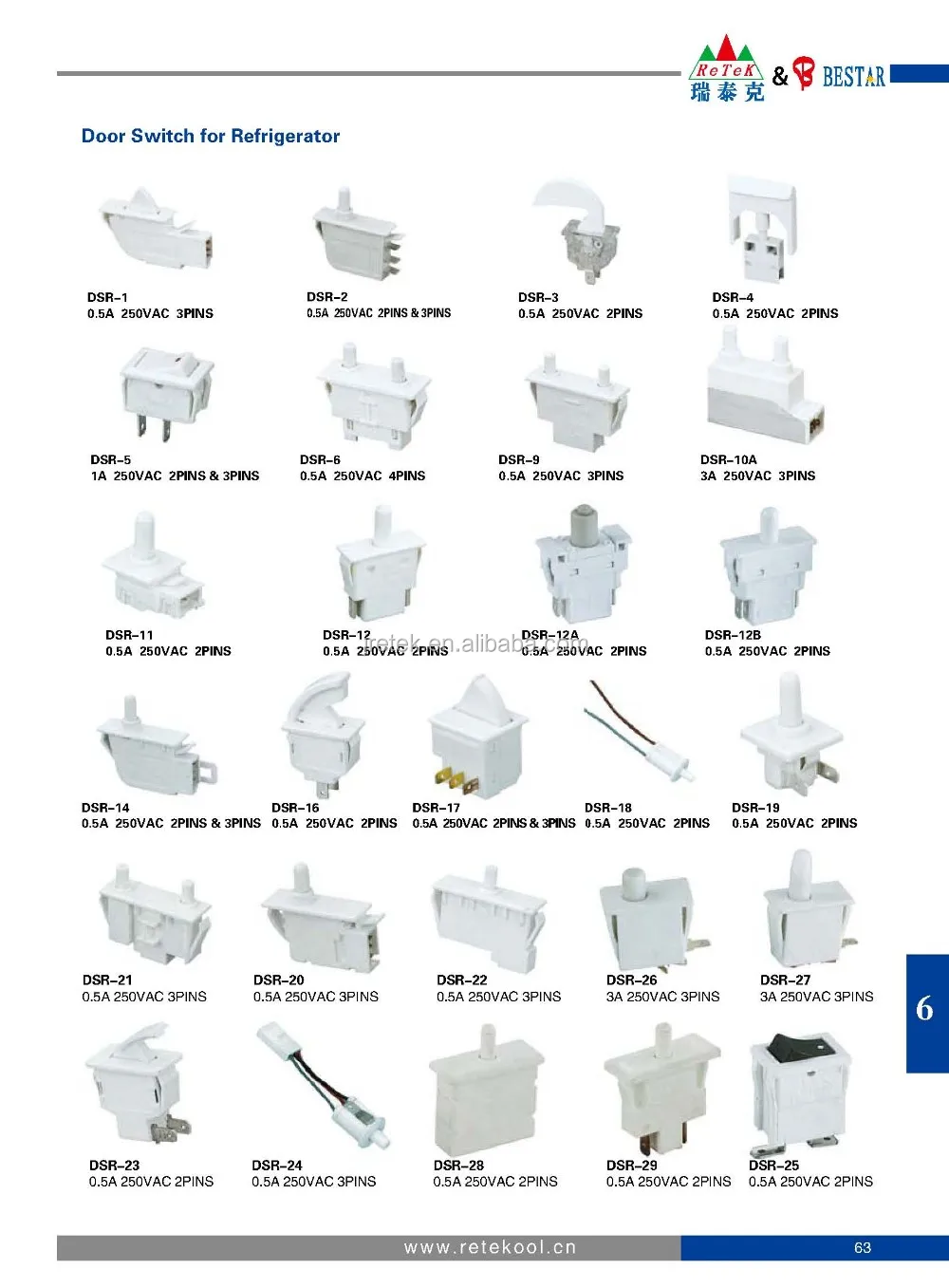 High Quality 2 & 3-Pin Factory Spare Part for Refrigerator Door Switch for Replacement