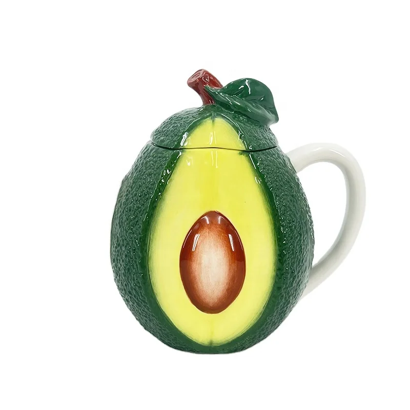Factory  Hand Painted Avocado Shape Cup Mug Jar 3d Fruit Style Kitchen Ceramic With Cover Tableware Set  Kettle Porcelain
