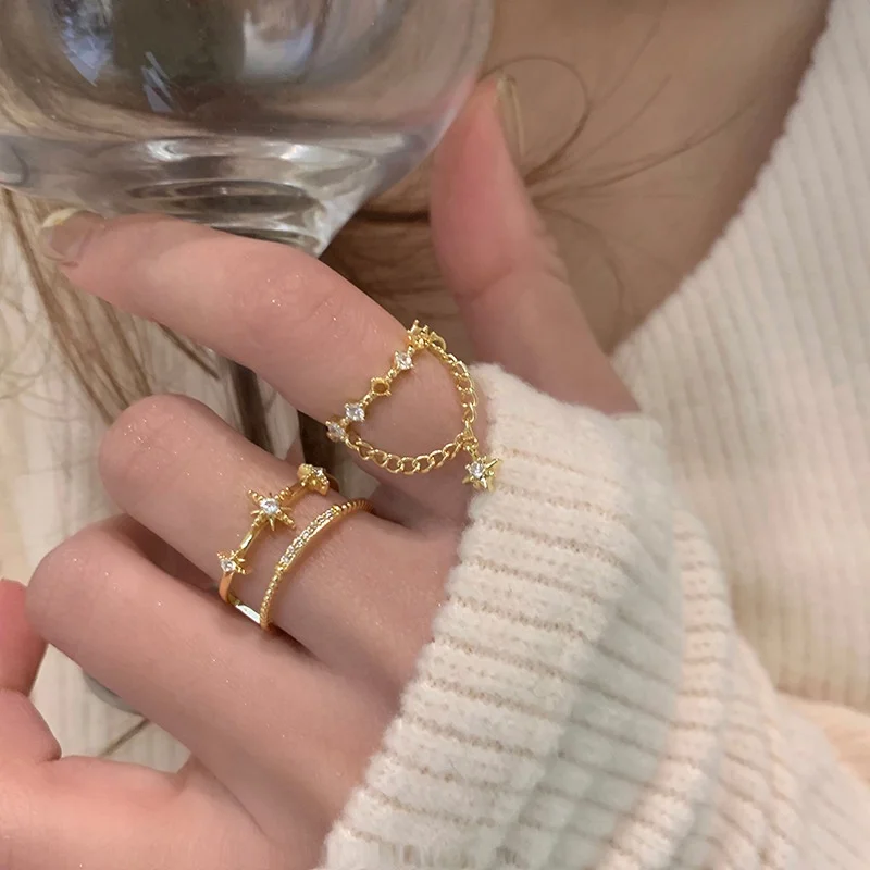 Stackable Double Layer Star Dangle Ring Trendy Jewelry