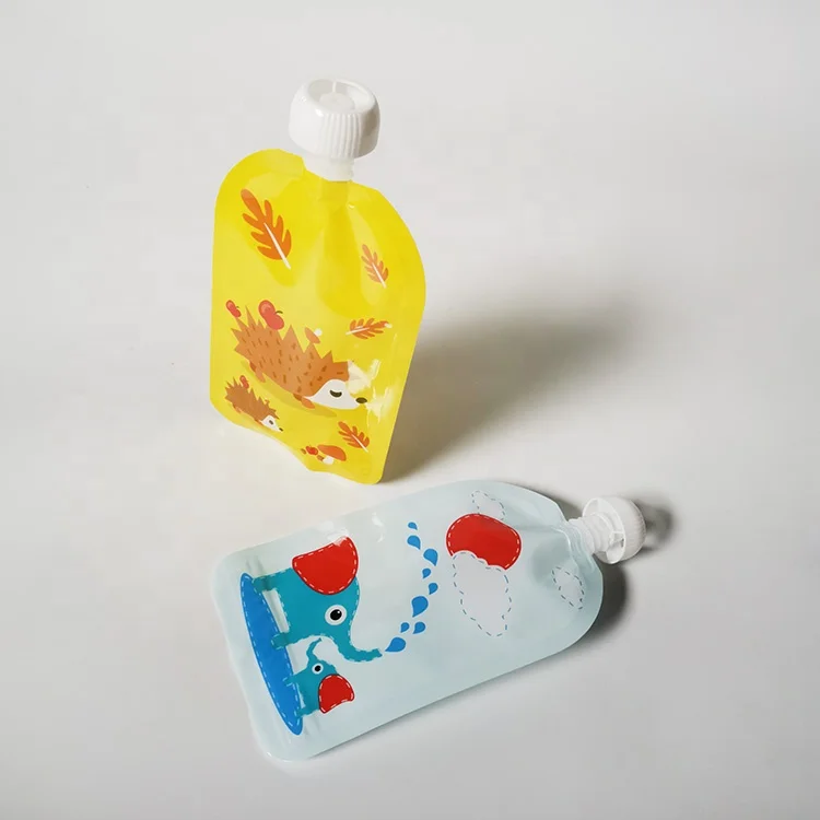 BPA Free Custom Printed Refillable Squeeze Spout Pouches for Homemade Organic Baby Toddlers Kids Food with Reusable Zipper