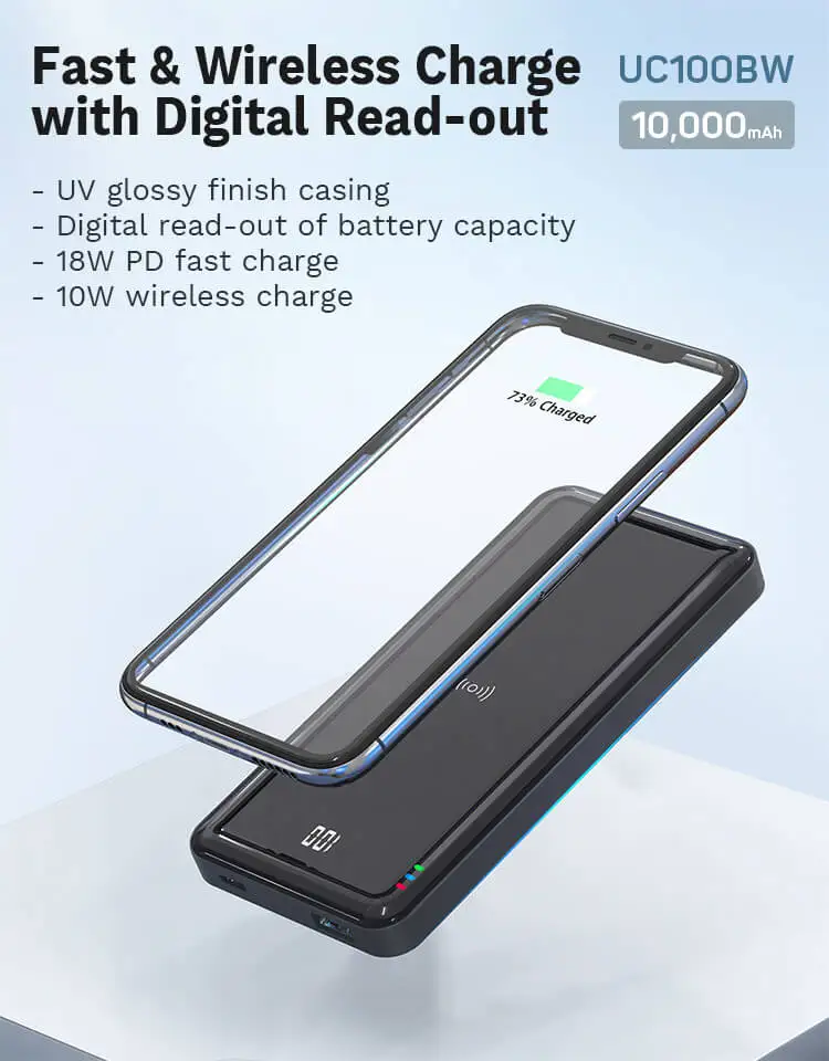 Hot Selling Electronics 10000mAh 18W Fast Charging qi Compatible Wireless Portable Charger Mirror Power Bank Portable Wireless Charger Power bank PD 3.0 18W & QC 3.0 18W Fast Charging Digital Display Qi Wireless Power Bank 10000mAh
