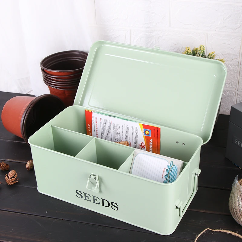 Garden Seed Storage Organizer Container with Dividers Seeds Packet Fashion Metal Seed Box