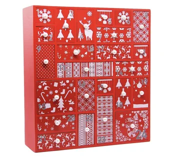 Wood Red Advent Calendar with 24 Drawers Countdown advent calendar box  to Christmas