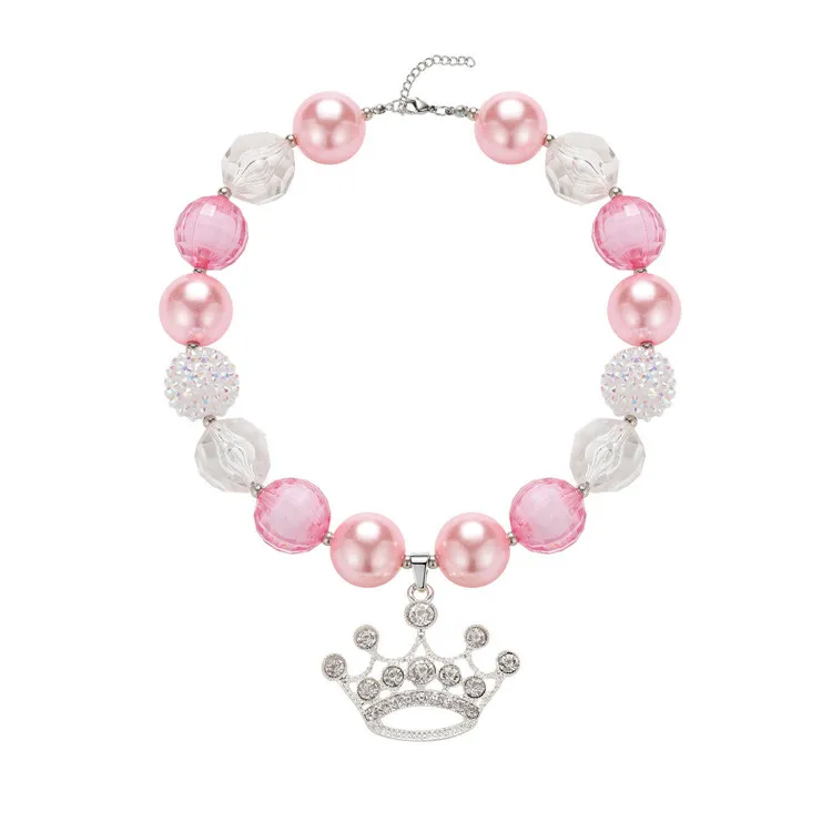 necklace for girls princess necklace pink necklace Crown charm necklace beaded necklace charm necklace kids jewelry crown charm