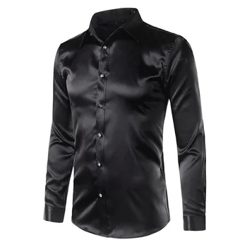 Customized silk shirt mens long sleeve formal wholesale collar shirts white Button open 2022 men blouses