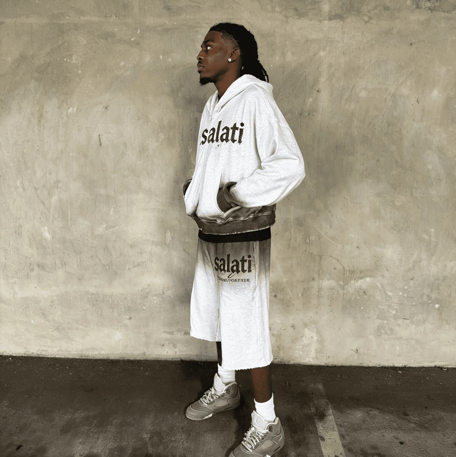 OEM Custom Men Short Hoodie Set White Ombre Zip up Sweatshirt Raw Hem Long Sweat Shorts Summer Apparel Top Men Casual Sets gallery 2