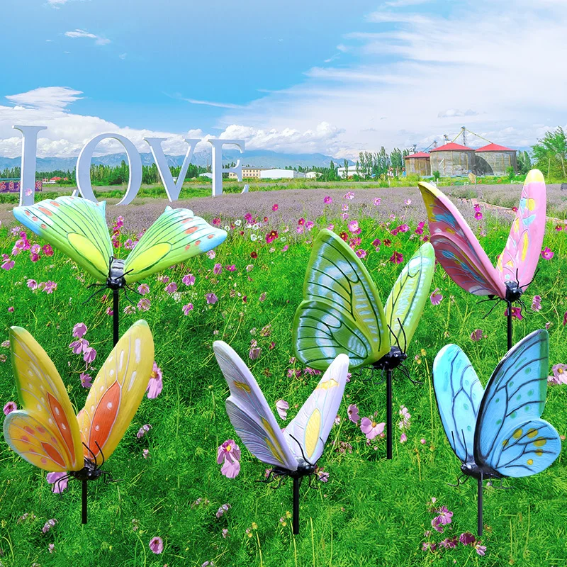Colorful  Decoration Large Luminous Colorful butterfly Statue Outdoor Garden Decor  Insect Fiberglass butterfly Sculpture Statue