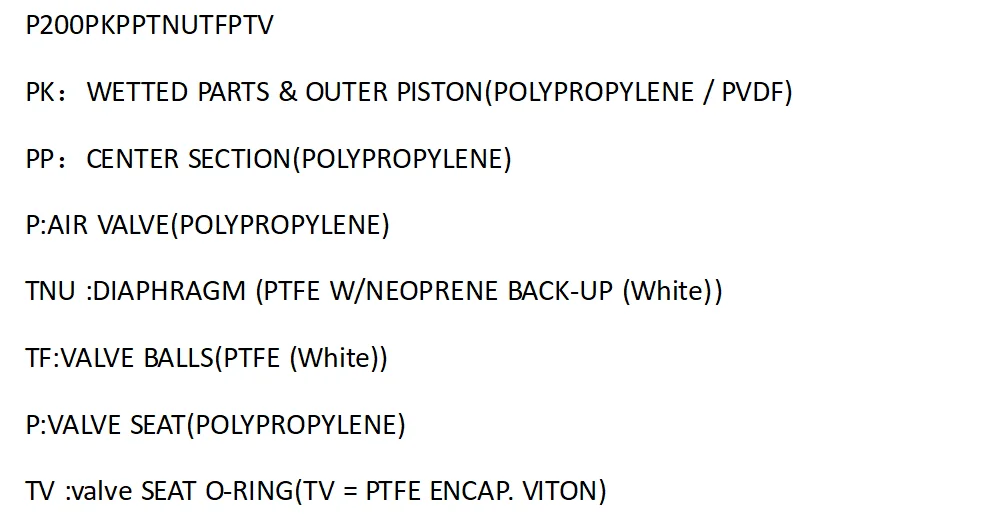 1inch wilden pneumatic pump P200 with ptfe diaphragm wilden Polypropylene shell manufacture