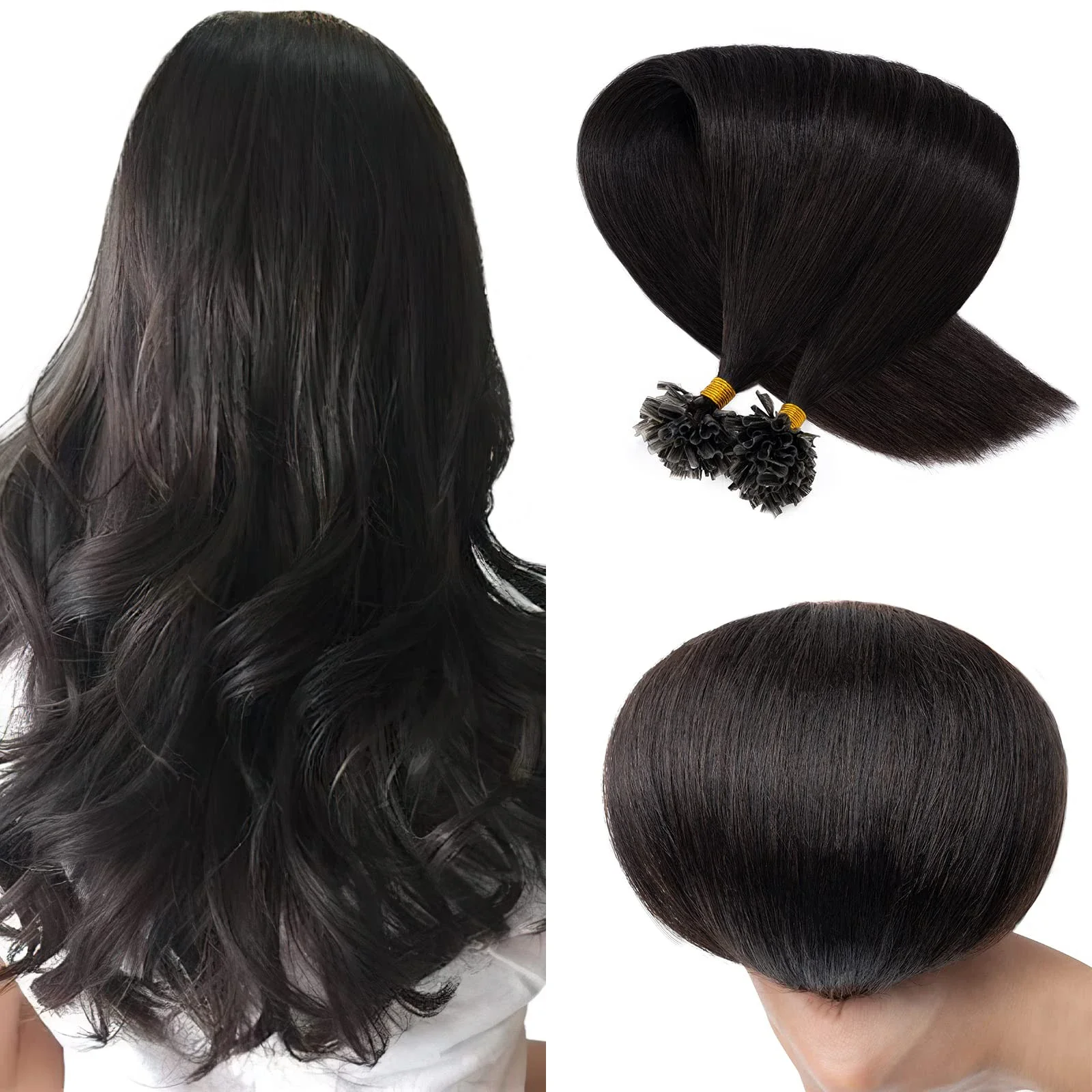 Gerade U-Tip-Haarverlängerungen, 100 % Echthaar, Nr. 1B, natürliche Farbe, Keratin-Kapsel-Fusion-Haarverlängerungen, 50 g/Packung, für Frauen_voghion.com