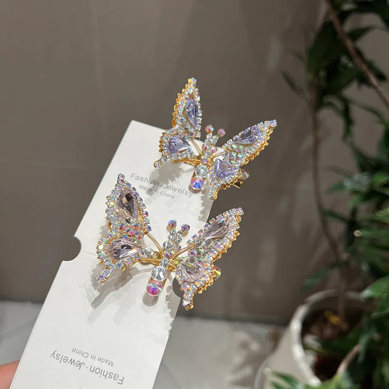 Chinese Hair Accessories Dynamic Magic Trendy Hollow Metal Gold Plated  Bangs Side Small Moving Wing Butterfly Hair Clips Women