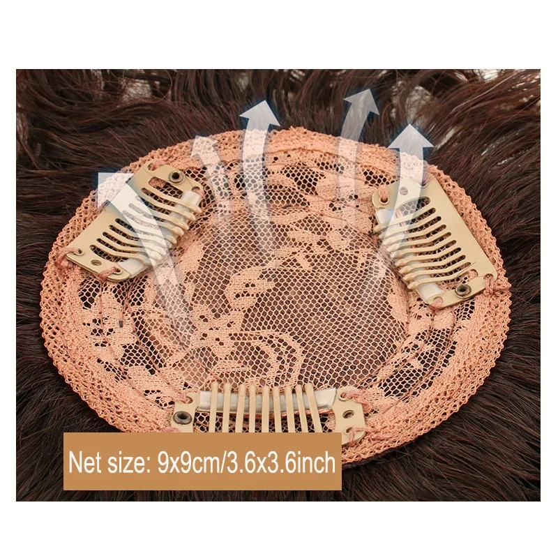 6 Zoll Echthaar-Topper für Frauen, Rosennetz, realistisches Design, gerader Stil, Clip-in-Verlängerung_voghion.com