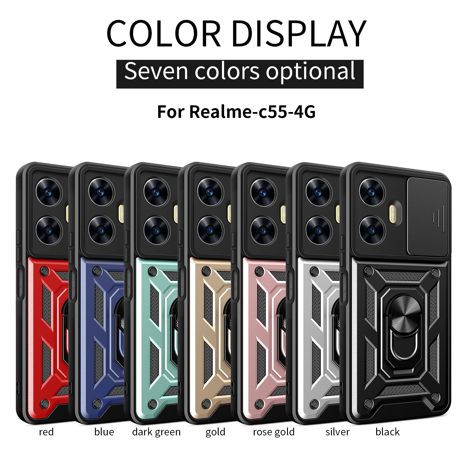 Cover Armor COMAKU Per Realme C55 4G: Custodia TPU+PC Con Anello Porta E Supporto Magnetico, Argento - 3