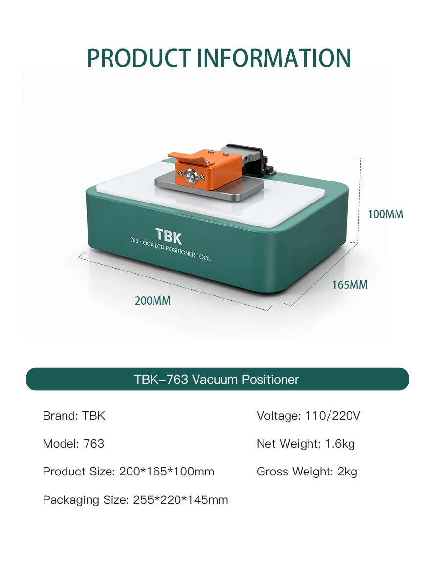TBK 763 Vacuum OCA LCD Screen Positioner Accurate Screen Protector Laminating Positioning Repair Equipment for Mobile Phone LCD