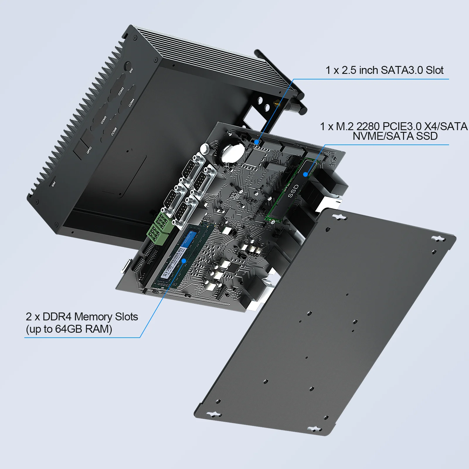 HYSTOU Factory Desktop Computer Intel Core I5 10310U Dual DDR4 GPIO 6 COM Triple Display Industrial Fanless Mini PC