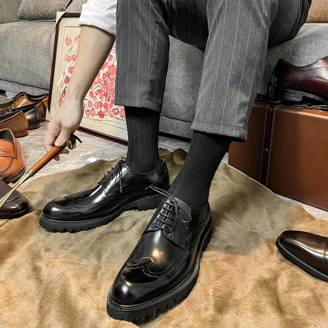 Men Dress Shoes Shadow Cow Genuine Leather Luxury Fashion Groom Wedding  Shoes Men Luxury Italian Style Oxford Shoes Big Size