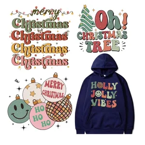 New Arrival Christmas Heat Transfer Stickers for Clothing DIY Iron on Decal Applique Cloth Decoration Transfer Label Sticker