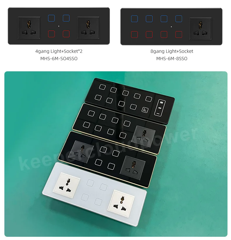 Universal Socket and Switch 4 5 6 8gang Touch Wall Light Switch WiFi Dimmer Switch Tuya Smart Fan Controller