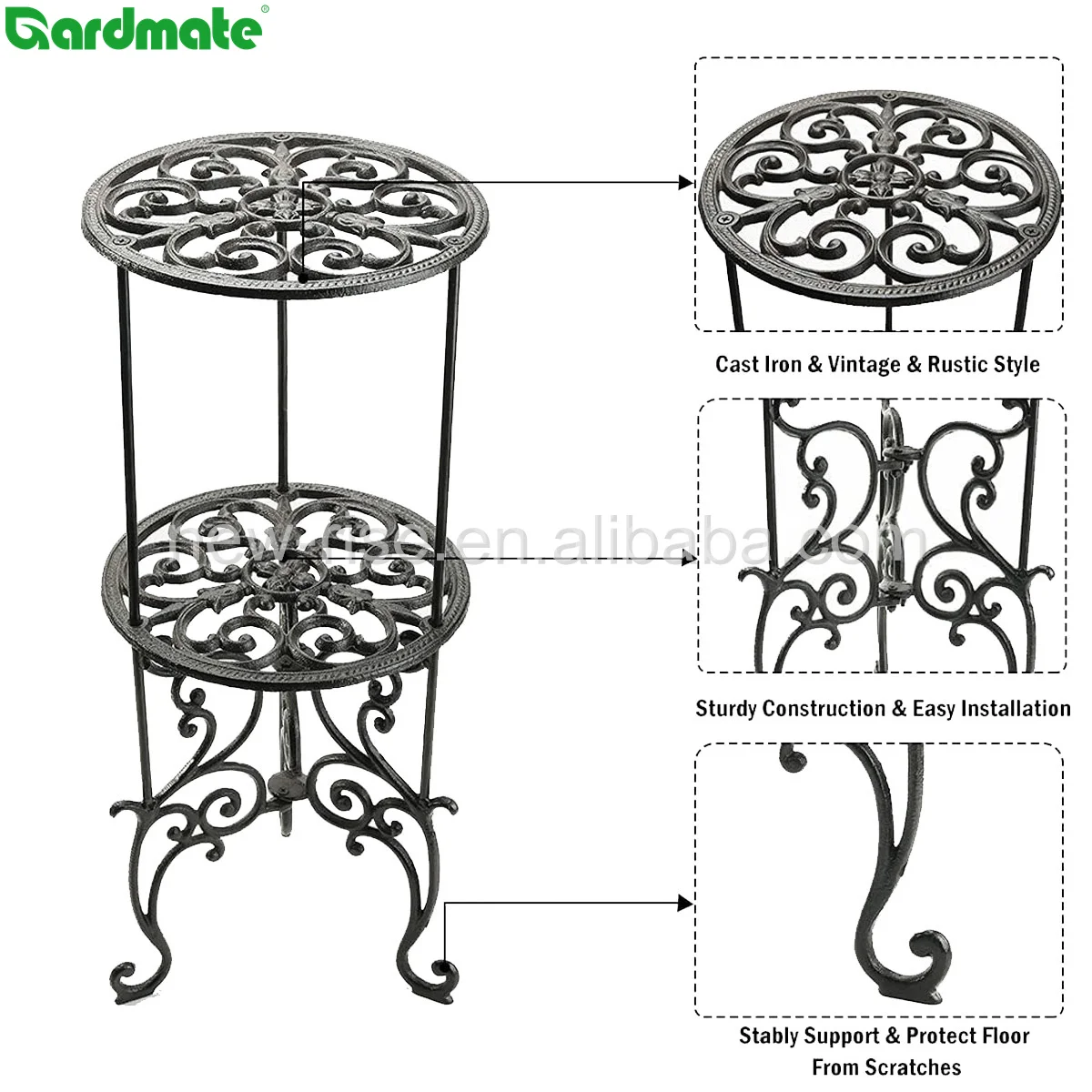 Decorative Vintage Style Indoor Outdoor Garden 2 Tiers Heavy Duty Cast
