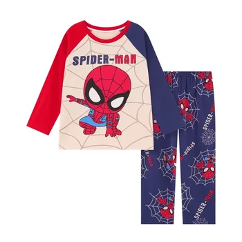 Wholesale Colorful Pajamas for Children Kids Sleepwear Set Spider-Man Cartoon Printed 2 Pieces Long Sleeve Cotton Pajamas