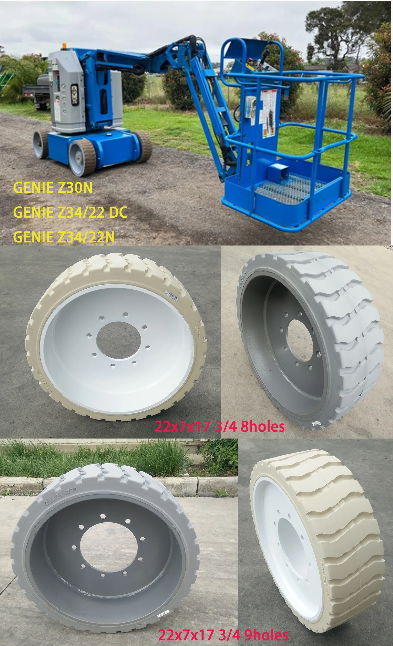 Wonray Small Solid Tire with Rims 22X7X17 3/4 for Genie Boom Lifting