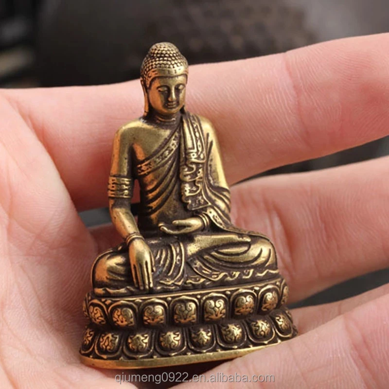 Mini Portable Brass Buddha Statue Pocket Sitting Buddha Figurine Home Office 