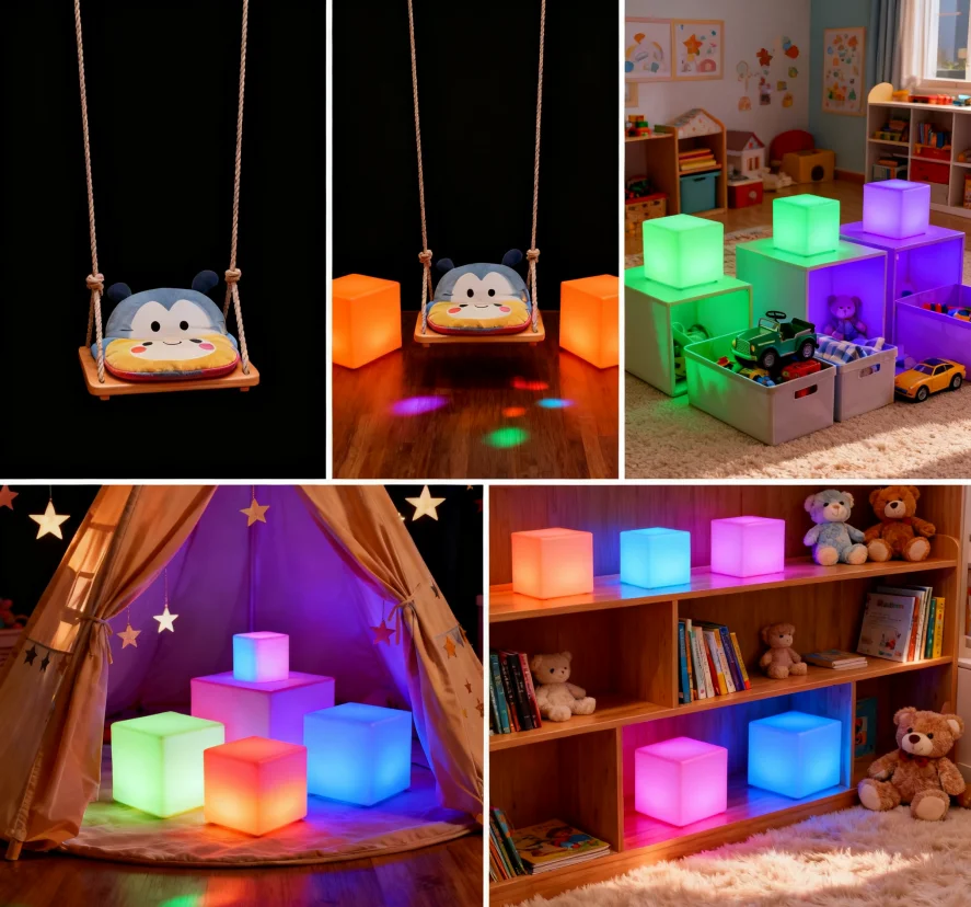 10CM LED Cube Light Waterproof PE Plastic Chair Furniture Stylish Durable Lighting for Garden IP65 Rating