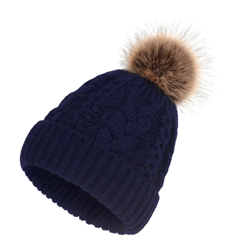 Women\'s Winter Warm Blue Beanie Fleece Lined Skull Faux Fur Pom Cuff Hat Cap FURTALK Womens Winter Knitted Beanie Hat with Faux Fur Pom  main image 2