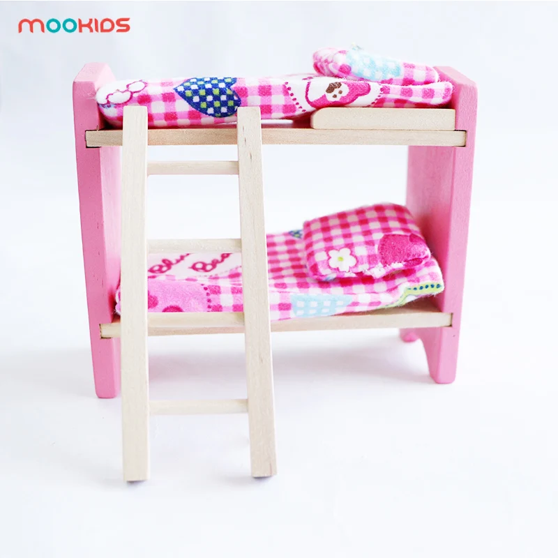 Детские деревянные игрушки ролевые игры Реквизит игры-пазлы двойная кровать деревянный кукольный домик маленькая мебель для