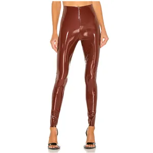 New Casual Good Quality Customize Color High Waist Sexy Slim Bright Faux Leather Pants Leggings for Women