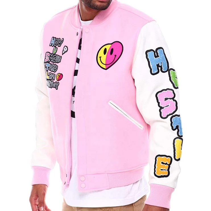 Chenille Embroidery Large Design Men Leather Sleeves Baseball Varsity Jacket _voghion.com