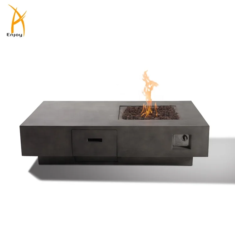 65 in Rectangular Propane Gas Fire Pit Concrete Table FirePit Heat Output 50000BTU