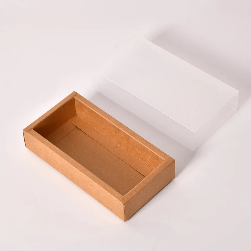 Customized Logo Packaging Kraft Drawer Box Kraft Paper Cardboard Packaging Box With Clear Plastic Pvc Lid