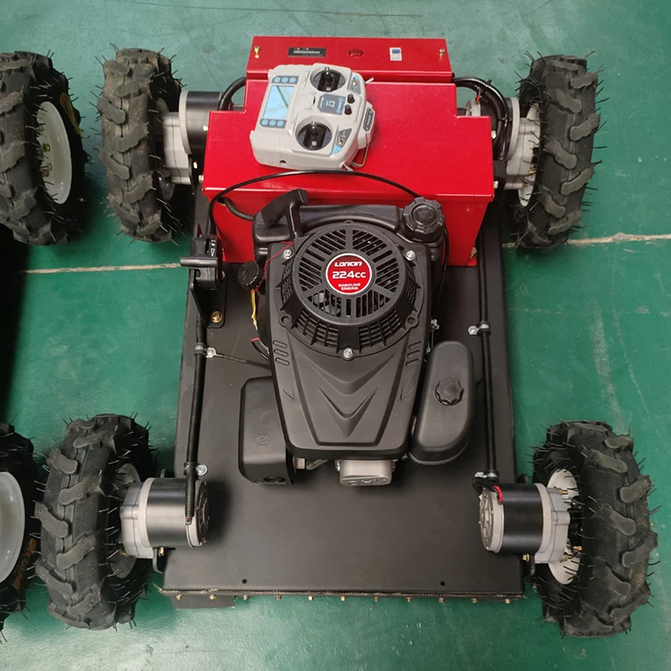 Cheap Durable Easy to operate Gasoline engine RC lawn mower 4 Wheel Self propelled Remote control slope Grass cutting machine