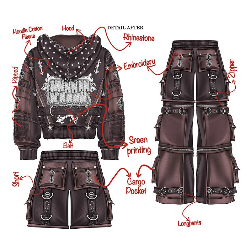 OEM&ODM Manufacturer Custom Applique Distressed Embroidery Acid Wash Tracksuit Men Heavyweight Cotton Zip up Hoodie Set gallery 7