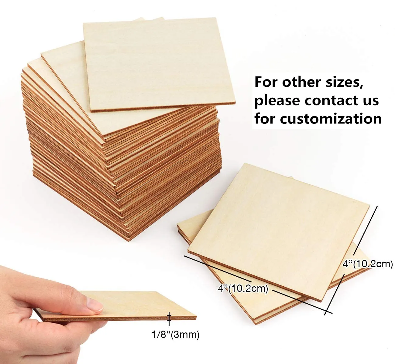 square Blank Laser Cutting Wood Natural Wooden Slices Unfinished Wood Pieces Diy Crafts Christmas Decoration Ornament Custom
