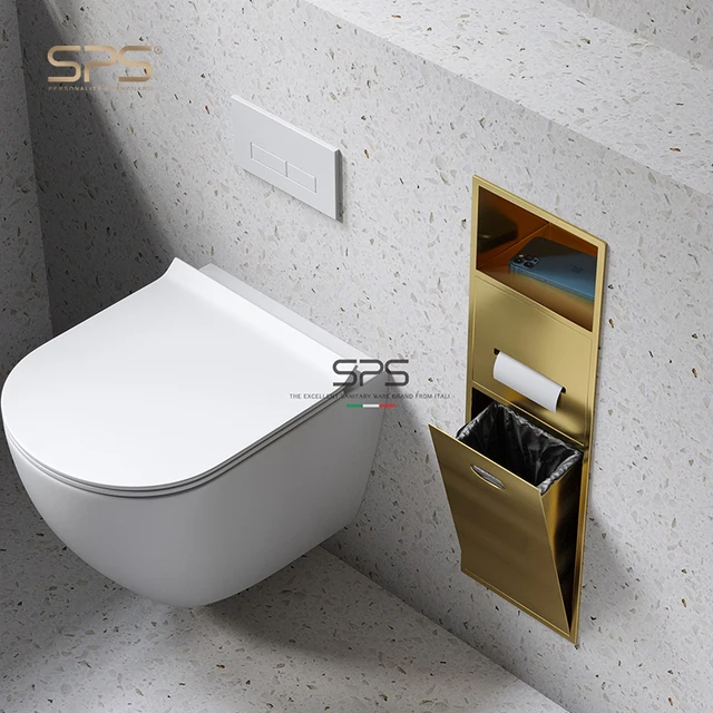 Wall Mouted Shower Niche Customized 304 Stainless Steel Black Gold Rectangle Cabinet Embedded Bathroom Shower Niche