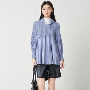 Miyake Jacket 2025 New Women's Pleated Tops High-quality Loose Casual Cardigan Outerwear Solid Color Fashion Jacket