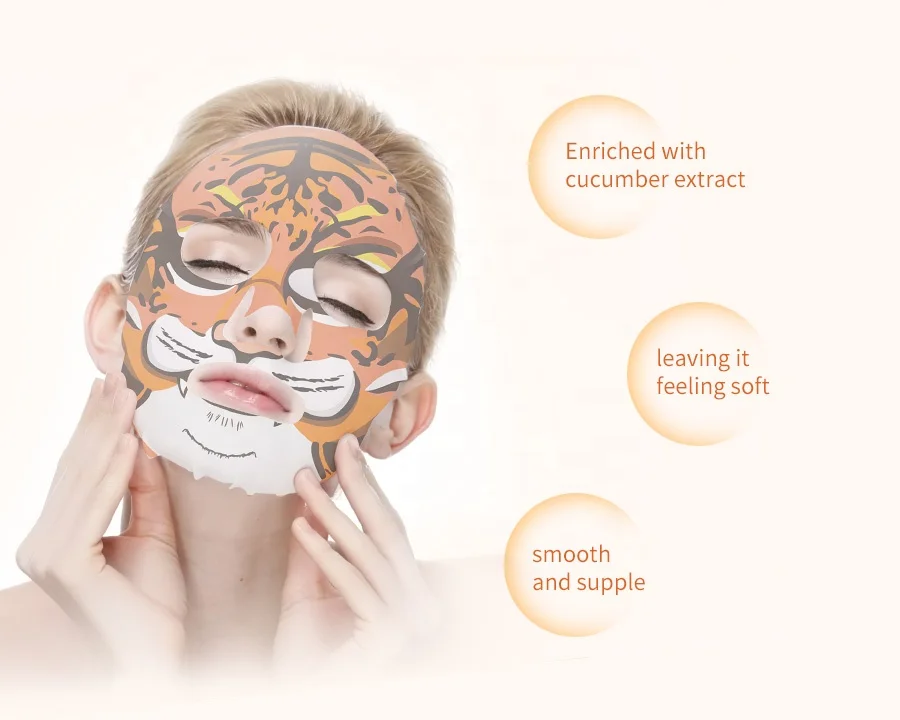 OEM, тигр, Забавный Экстракт яблока, сглаживающий нетканый принт животных, нетканый лист для лица с частной этикеткой